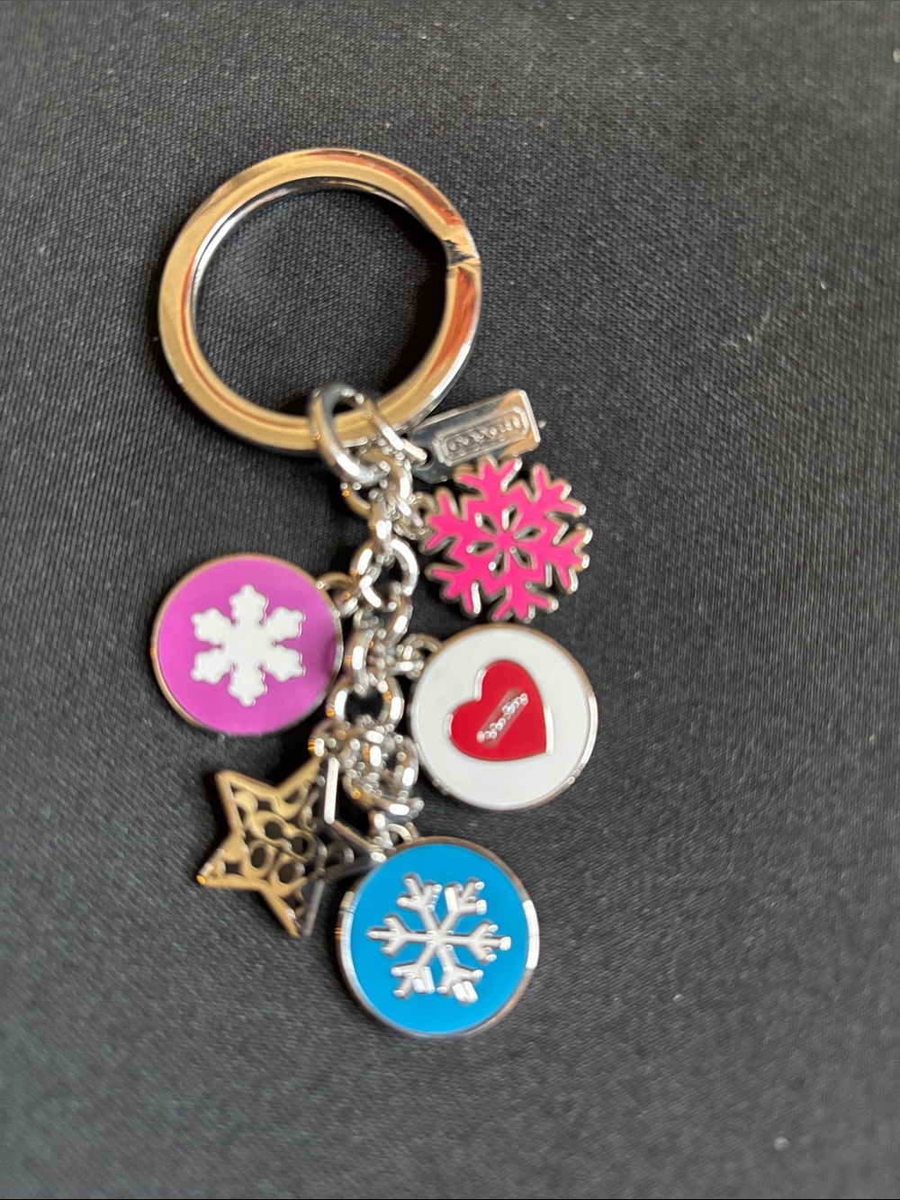 Coach Festive Snowflake & Heart Charm Keyring - Pink, Blue, Red, White